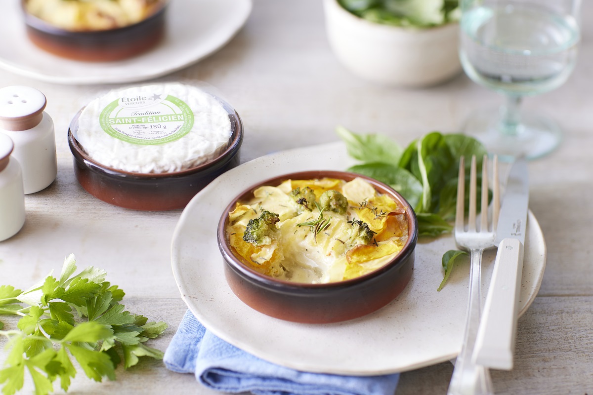 Gratin de pommes de terre, butternut et Saint-Félicien